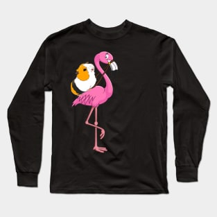 Guinea Pig Rider Flamingo Funny Long Sleeve T-Shirt
